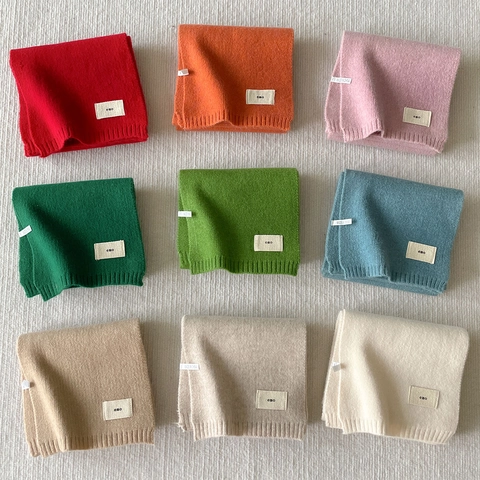Knitted Scarf Solid Color Winter Warm Thickened Soft Polyester Ribbed Edge Minimalist Style For Men Women