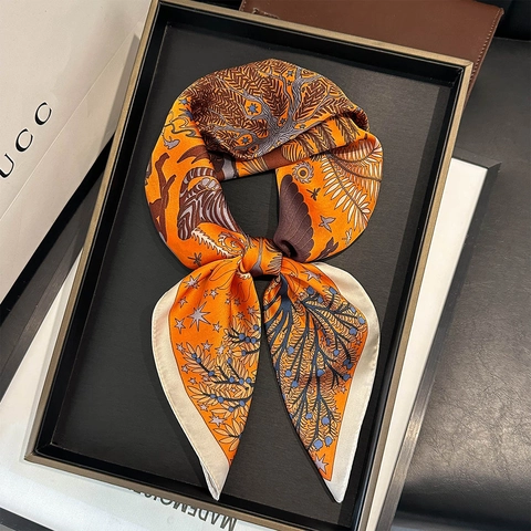 Square Scarf Satin Feeling Polyester Neck Kerchief For Women Vintage Mythical Animal Floral Print Elegant Shawl Headband