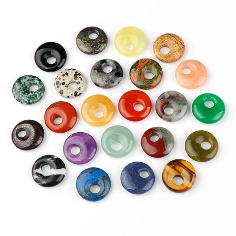 Natural Stone Donut Pendants Round Flat Crystal Agate Quartz Gemstone DIY Jewelry Making Craft Accessories