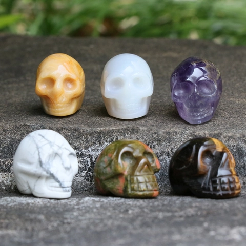 Figurita de Cabeza de Esqueleto Mini Talla de Calavera de Cristal Natural para Decoración Halloween Gótico Piedra Curativa