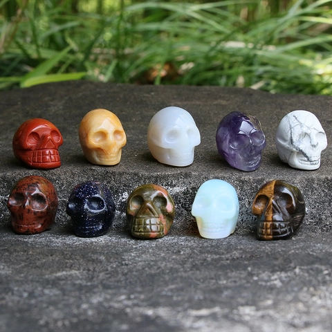 Figurita de Cabeza de Esqueleto Mini Talla de Calavera de Cristal Natural para Decoración Halloween Gótico Piedra Curativa
