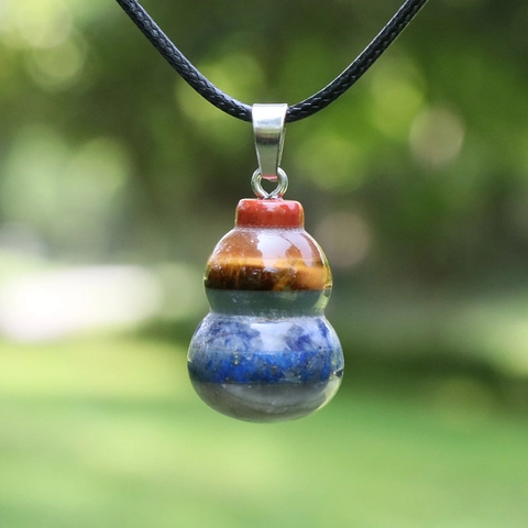 Natural Stone Seven Chakra Gourd Pendant Wu Lou Healing Crystal Spliced Gemstone Necklace Accessory For Women Men Jewelry Gift