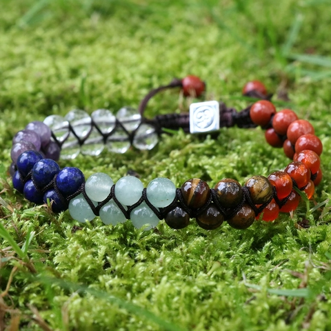 Bracciale In Pietra Naturale 7 Chakra Intrecciato A Mano Regolabile Yoga Energia Guarigione Gemma Perla Om