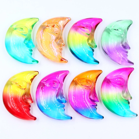 Figurita Artística de Cristal con Cara de Luna Escultura de Media Luna con Degradado Galvanizado Decoración Celestial Hogar Oficina