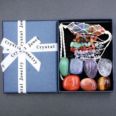 Chakra Natural Healing Crystals Hexagonal Column Woven Pendant Tumbled Stones Yoga Meditation Decor