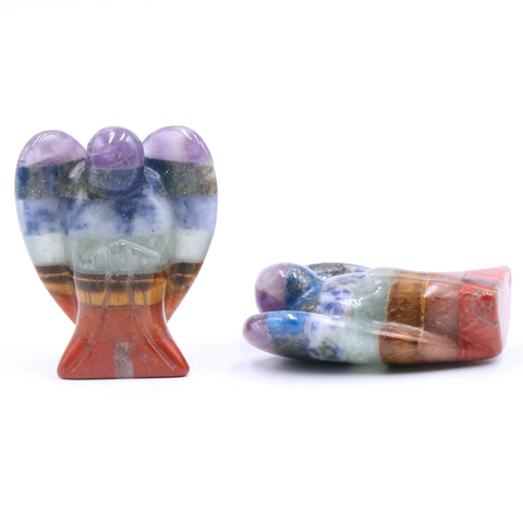 Angel Statue Natural Crystal Stone Spliced Seven Chakra Healing Meditation Home Office Desk Polished Mini Figurine