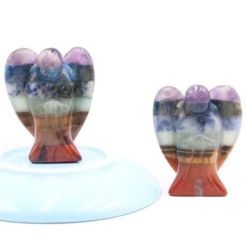 Angel Statue Natural Crystal Stone Spliced Seven Chakra Healing Meditation Home Office Desk Polished Mini Figurine