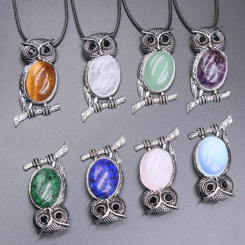 Collana Con Ciondolo A Civetta Cristallo Naturale Ametista Occhio Di Tigre Lega Argento Antico Gioielli Etnici Retro Con Cordino