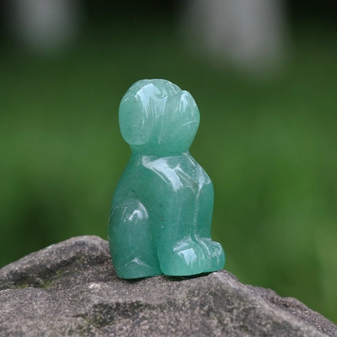 Hond Beeldje Natuurlijke Groene Aventurijn Handgesneden Dier Standbeeld Miniatuur Steen Helende Kristal Bureau Ornament