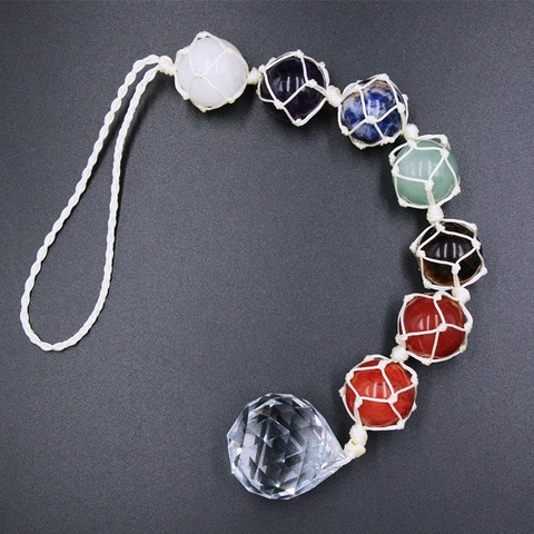 7 Chakra Healing Stones Wall Hanging Ornament Braided Natural Crystals With Crystal Ball For Home Office Car Meditation