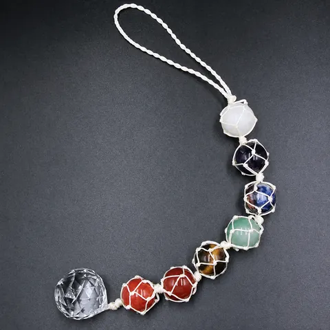 7 Chakra Healing Stones Wall Hanging Ornament Braided Natural Crystals With Crystal Ball For Home Office Car Meditation
