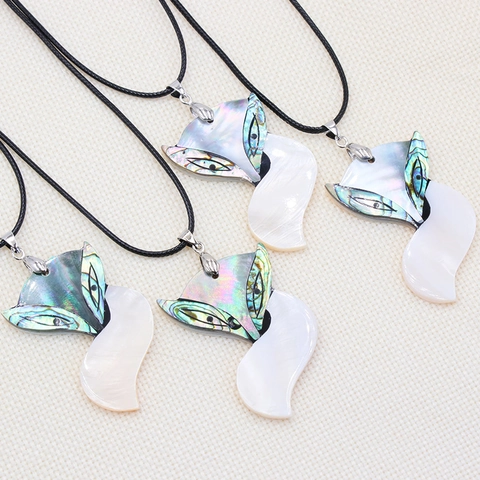 Collana Con Pendente Volpe In Conchiglia Di Abalone Naturale E Madreperla Patchwork Gioielli Animali Con Cordino Nero