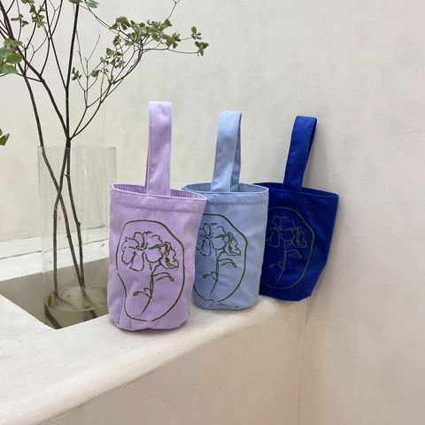 Sac Seau En Velours Côtelé Broderie Florale Petit Sac À Main Portable Style Littéraire Vintage Pour Femmes