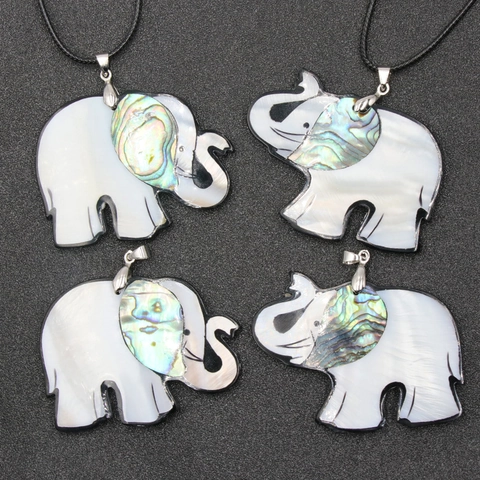 Elephant Pendant Necklace White Mother Of Artificial Pearl Abalone Shell Ethnic Animal Handcrafted Jewelry Natural Style Women