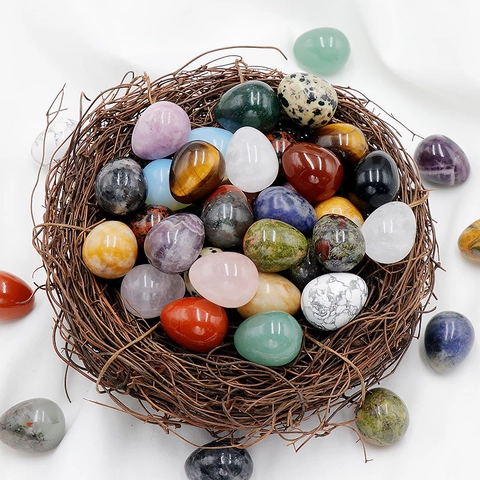 Egg Shaped Natural Gemstone Crystal Stone Polished Healing Energy Decorative Easter Eggs Multi Color