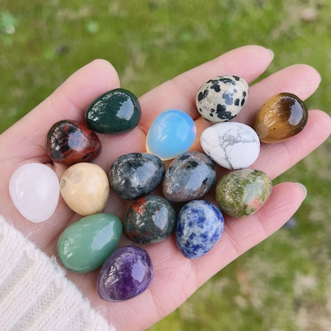 Egg Shaped Natural Gemstone Crystal Stone Polished Healing Energy Decorative Easter Eggs Multi Color