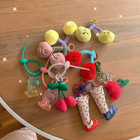 Cute Macaron Plush Cherry Bear Keychain Pendant Creative Bizarre Leg Bag Charm Fashion Jewelry Accessories For Women Girls