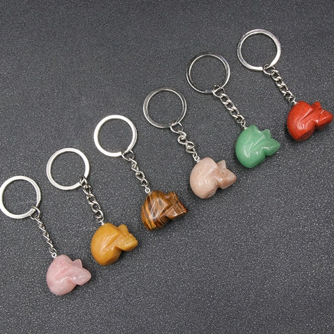 Natural Stone Skull Keychain Hand Carved Crystal Agate Ghost Head Pendant Key Ring Punk Gothic Halloween Jewelry Accessories