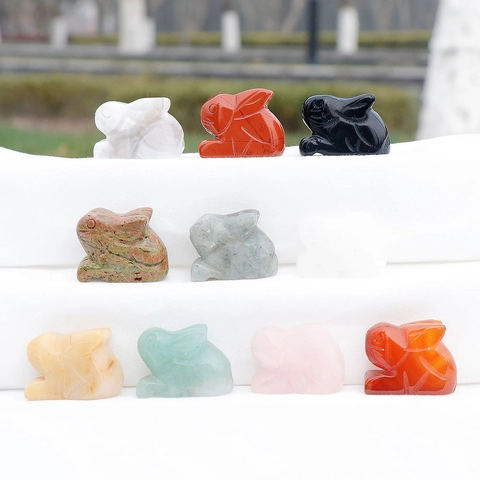 Natural Crystal Gemstone Hand Carved Rabbit Figurine Miniature Bunny Statue Desktop Animal Decor Healing Stone