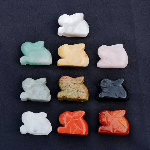 Natural Crystal Gemstone Hand Carved Rabbit Figurine Miniature Bunny Statue Desktop Animal Decor Healing Stone