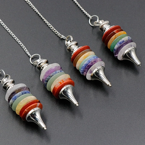 Collana Con Pendolo In Pietra Di Cristallo Naturale Curativo 7 Chakra Conica A Strati Yoga Meditazione Divinazione Catena In Metallo