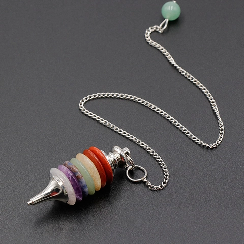 Collana Con Pendolo In Pietra Di Cristallo Naturale Curativo 7 Chakra Conica A Strati Yoga Meditazione Divinazione Catena In Metallo