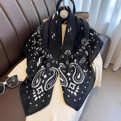 Damen Vintage Paisley Druck Großes Quadratisches Halstuch Polyester Satin Bandana Schal Retro Boho Kopfbedeckung Halstuch