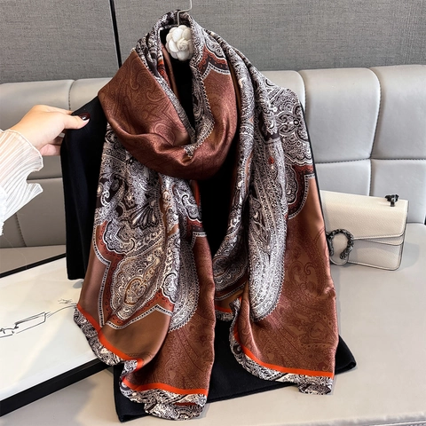 Retro Paisley Druck Schal Halstuch Seidig Polyester Satin Elegant Lange Tücher Für Damen Mode Vielseitig