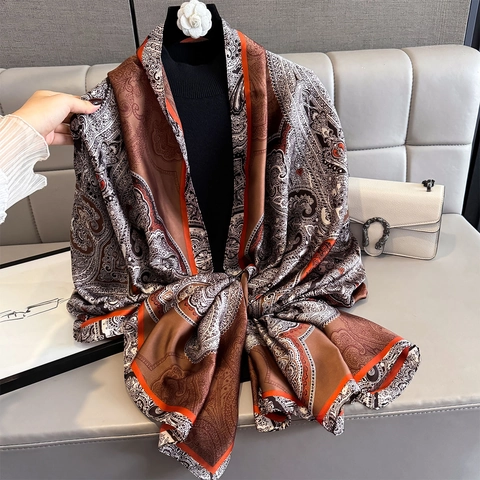 Retro Paisley Druck Schal Halstuch Seidig Polyester Satin Elegant Lange Tücher Für Damen Mode Vielseitig