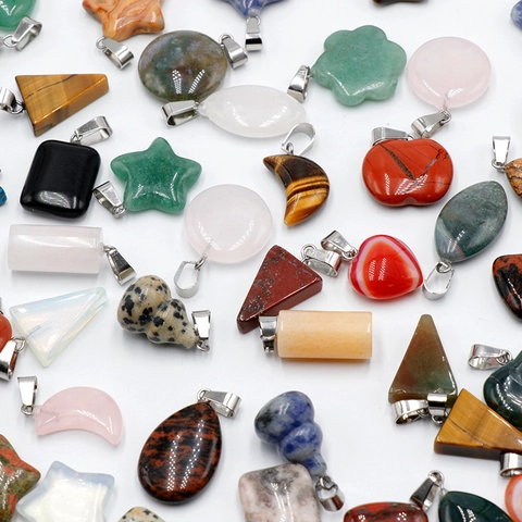 Natürliche Kristall Achat Stein Mini Anhänger Für DIY Schmuckherstellung Gemischte Formen Stern Herz Mond Steine Mit Legierung Öse