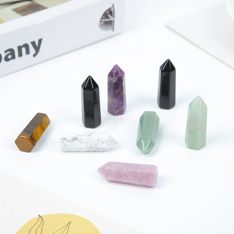 Pilar Hexagonal de Cristal Natural Punta de Piedra para Meditación Sanación Reiki Decoración Hogar Cuarzo Amatista Ágata Jaspe Piedra Energética