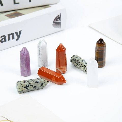 Pilar Hexagonal de Cristal Natural Punta de Piedra para Meditación Sanación Reiki Decoración Hogar Cuarzo Amatista Ágata Jaspe Piedra Energética
