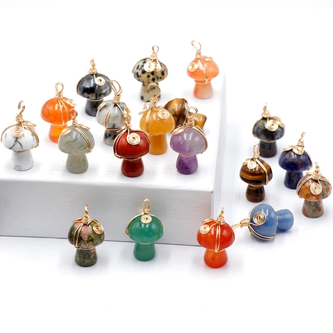 Handmade Wire Wrapped Natural Stone Mushroom Pendant DIY Crystal Agate Charm For Jewelry Making Women Necklace Accessoires