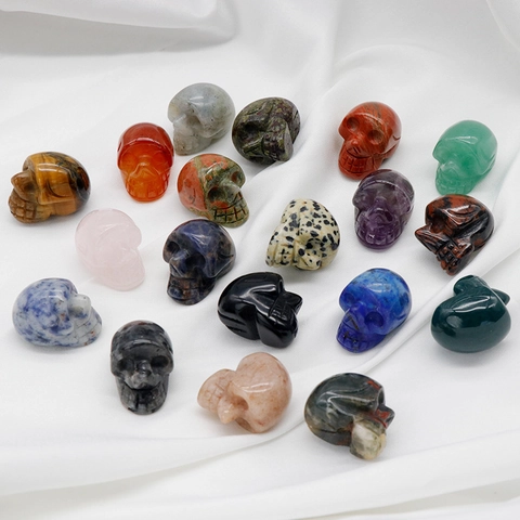 Naturkristallstein Mini Totenkopf Schnitzerei Für Halloween Home Dekor Amethyst Obsidian Tigerauge Quarz Schädel Figuren Geschenk