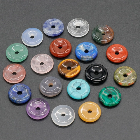 Natural Stone Donut Pendant Pingan Kou Crystal Agate Polished Spacer Beads For DIY Necklace Bracelet Jewelry Making Accessories Multicolor Tiger Eye Amethyst Lapis Lazuli Rose Quartz Aventurine