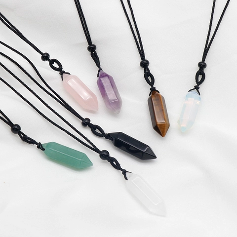 Collana Con Pendente A Punta Esagonale In Cristallo Naturale Ametista Quarzo Rosa Pietra Curativa Cordino Nero Regolabile