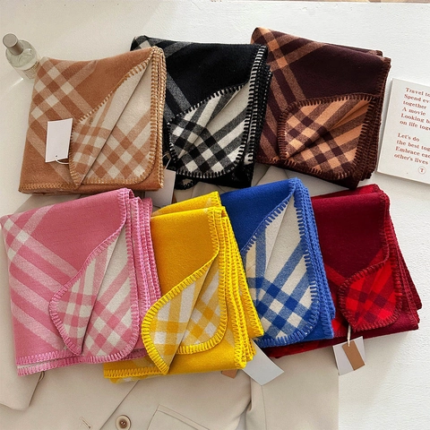 Plaid Scarf Shawl Imitation Cashmere Polyester Soft Warm Winter Autumn Elegant Versatile Wraps For Women Refined Edge