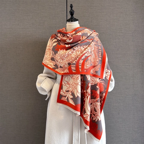 Chal Bufanda Jacquard Floral Vintage Grueso Cálido Imitación Cachemira Envoltura Invierno Elegante Borlas Mujeres