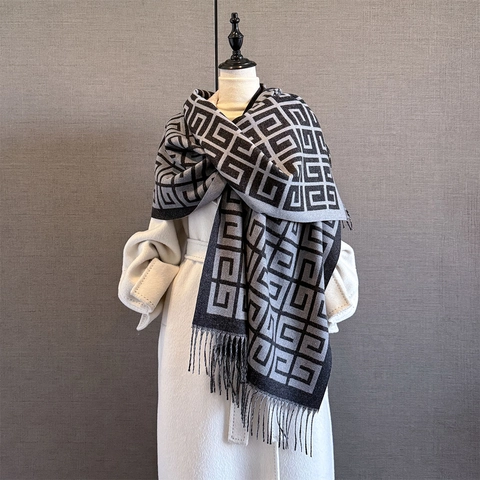 Damen Winterschal Polyester Kaschmir-Imitat Verdickt Warm Geometrisches Jacquard Muster Schal Fransen