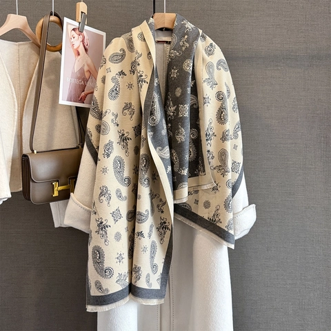Vintage Doppelseitiger Paisley Jacquard Schal Dick Warm Quaste Stola Imitation Kaschmir Ethnisch Stil Tuch Für Damen