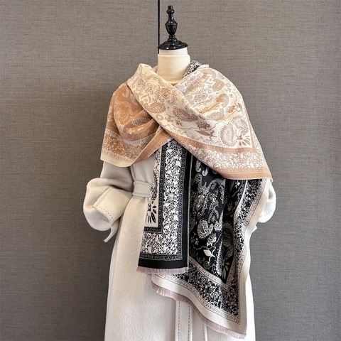 Sciarpa Scialle Jacquard Paisley Da Donna Retro Spesso Caldo Imitazione Cashmere Nappa Autunno Inverno