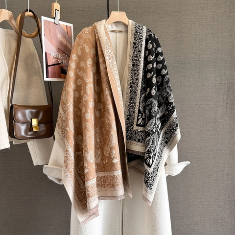 Sciarpa Scialle Jacquard Paisley Da Donna Retro Spesso Caldo Imitazione Cashmere Nappa Autunno Inverno