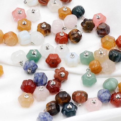 Natural Stone Crystal Agate Pumpkin Pendant DIY Jewelry Making Hand Carved Gemstone Charms For Necklace Bracelet Craft Accessories