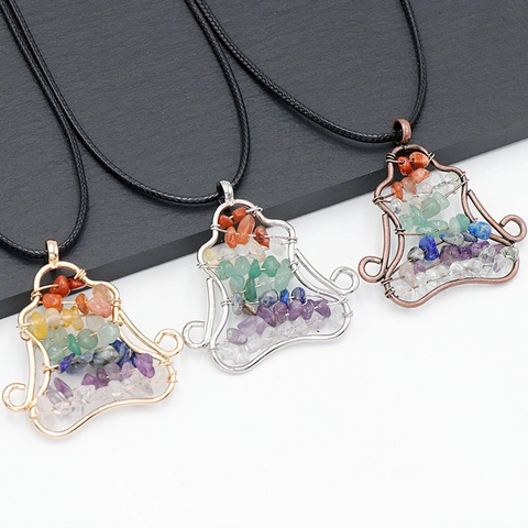 Yoga Meditation Anhänger Halskette Multicolor Chakra Naturstein Drahtumwickelt Heilung Schmuck Damen Herren