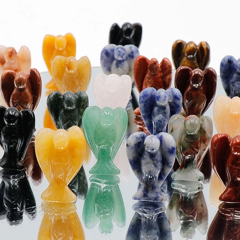 Mini Angel Statue Natural Healing Crystal Hand Carved Guardian Angel Figurine For Home Office Decor Reiki Meditation