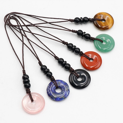 Llavero de Piedra Natural Ping'an Kou Vintage Hecho a Mano Pulido Cristal Redondo Hebilla de Seguridad Adorno de Bolso para Hombres Mujeres Regalo Joyería