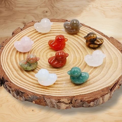 Mini Natural Crystal Stone Duck Carved Figurine Healing Gemstone Agate Rose Quartz Tiger Eye Animal Statue Home Desk Decor