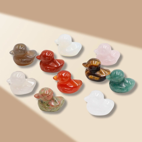 Mini Natural Crystal Stone Duck Carved Figurine Healing Gemstone Agate Rose Quartz Tiger Eye Animal Statue Home Desk Decor