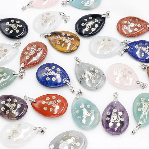Collier Pendentif Goutte en Cristal Naturel Méditation Yoga Symbole Chakra Pierre de Guérison Bijoux Ethniques Spirituels Femme Homme