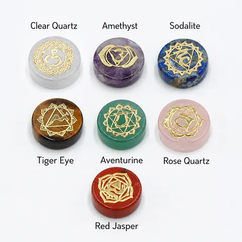 Natural Crystal Healing Stones Set Chakra Symbols Reiki Energy Multi Stones Wire Wrapped Arrowhead Pendant Necklace Meditation Yoga Gift Box